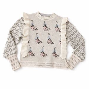 Floral Ruffle Knit Sweater Womens Size M Soft Girl Coquette Feminine Cottagecore